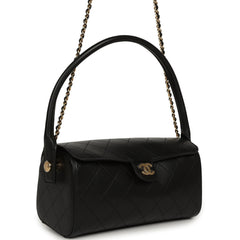 Chanel Barrel Clutch Bag with Chain Black Lambskin Gold Hardware