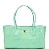 Chanel Small Cerf Shopping Bag Teal Croc Embossed Calfskin Gold Hardware - Thumbnail View 1