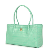 Chanel Small Cerf Shopping Bag Teal Croc Embossed Calfskin Gold Hardware - Thumbnail View 5