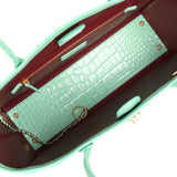 Chanel Small Cerf Shopping Bag Teal Croc Embossed Calfskin Gold Hardware - Thumbnail View 7