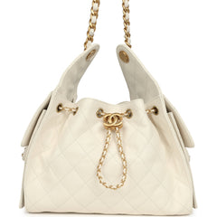 Chanel Small 25 Hobo Bag White Caviar Antique Gold Hardware