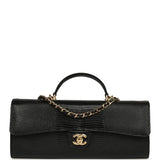 Chanel Long Top Handle Clutch with Chain Black Lizard Embossed Calfskin Gold Hardware - Thumbnail View 1