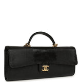 Chanel Long Top Handle Clutch with Chain Black Lizard Embossed Calfskin Gold Hardware - Thumbnail View 2