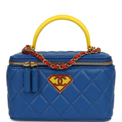 Chanel "Superman" Small Classic Top Handle Vanity Case Blue, Yellow, Red Lambskin Light Gold Hardware