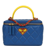 Chanel "Superman" Small Classic Top Handle Vanity Case Blue, Yellow, Red Lambskin Light Gold Hardware - Thumbnail View 1