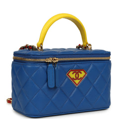 Chanel "Superman" Small Classic Top Handle Vanity Case Blue, Yellow, Red Lambskin Light Gold Hardware