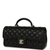 Chanel Classic Top Handle Long Flap Bag Black Lambskin Light Gold Hardware - Thumbnail View 5