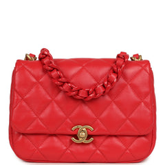 Chanel Small Flap Bag Red Lambskin Red Enamel Antique Gold Hardware