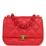 Chanel Small Flap Bag Red Lambskin Red Enamel Antique Gold Hardware - Thumbnail View 1