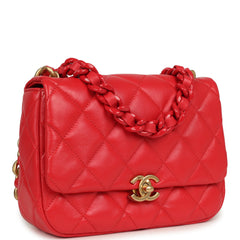 Chanel Small Flap Bag Red Lambskin Red Enamel Antique Gold Hardware