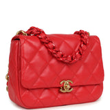 Chanel Small Flap Bag Red Lambskin Red Enamel Antique Gold Hardware - Thumbnail View 2