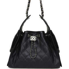 Chanel Small 25 Hobo Bag Dark Blue Metallic Caviar Silver Hardware