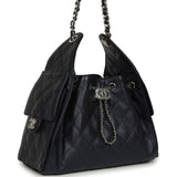 Chanel Small 25 Hobo Bag Dark Blue Metallic Caviar Silver Hardware - Thumbnail View 2