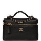 Chanel "Supple" Top Handle Long Vanity Case with Chain Black Grained Calfskin Gold Hardware - Thumbnail View 1