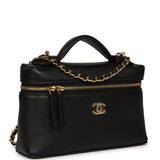 Chanel "Supple" Top Handle Long Vanity Case with Chain Black Grained Calfskin Gold Hardware - Thumbnail View 2