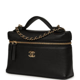 Chanel "Supple" Top Handle Long Vanity Case with Chain Black Grained Calfskin Gold Hardware - Thumbnail View 5