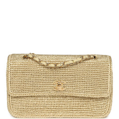 Chanel Small Coco Beach Flap Bag Light Gold Braided Raffia Gold Hardware