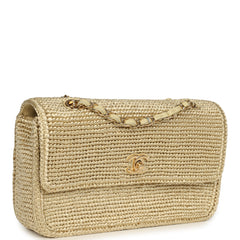 Chanel Small Coco Beach Flap Bag Light Gold Braided Raffia Gold Hardware