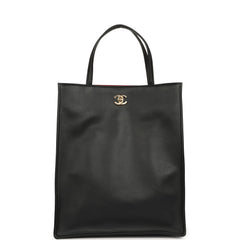 Chanel Small "Grocery Bag" with Chain Black Calfskin Gold Hardware