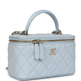 Chanel Small Classic Top Handle Vanity Case Light Blue Lambskin Light Gold Hardware - Thumbnail View 2