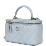 Chanel Small Classic Top Handle Vanity Case Light Blue Lambskin Light Gold Hardware - Thumbnail View 5