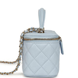 Chanel Small Classic Top Handle Vanity Case Light Blue Lambskin Light Gold Hardware - Thumbnail View 3