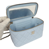 Chanel Small Classic Top Handle Vanity Case Light Blue Lambskin Light Gold Hardware - Thumbnail View 8