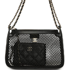 Chanel Clutch with Chain Black Mesh, Shiny Lambskin Gold Hardware