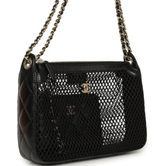 Chanel Clutch with Chain Black Mesh, Shiny Lambskin Gold Hardware