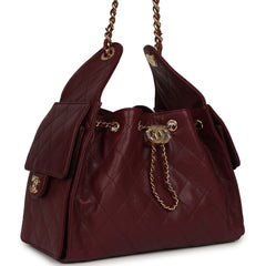 Chanel Small 25 Hobo Bag Dark Burgundy Shiny Caviar Gold Hardware