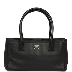 Pre-owned Chanel Small Executive Cerf Tote Bag Black Grained Calfskin Gold Hardware