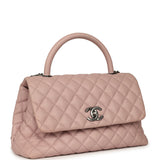 Pre-owned Chanel Medium Coco Handle Flap Bag Blush Caviar Aged Ruthenium Hardware - Thumbnail View 2