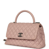 Pre-owned Chanel Medium Coco Handle Flap Bag Blush Caviar Aged Ruthenium Hardware - Thumbnail View 5