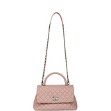 Pre-owned Chanel Medium Coco Handle Flap Bag Blush Caviar Aged Ruthenium Hardware - Thumbnail View 7