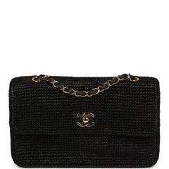Chanel Small Flap Bag Black Braided Raffia Gold Hardware