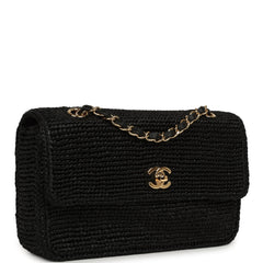 Chanel Small Flap Bag Black Braided Raffia Gold Hardware
