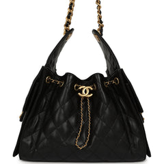Pre-owned Chanel Small 25 Hobo Bag Black Caviar Antique Gold Hardware