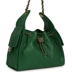 Chanel Small 25 Hobo Bag Green Caviar Gold Hardware