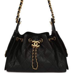 Pre-owned Chanel Mini 25 Hobo Bag Black Caviar Antique Gold Hardware