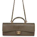 Chanel Long Top Handle Clutch with Chain Dark Khaki Lizard Embossed Calfskin Gold Hardware - Thumbnail View 1