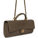 Chanel Long Top Handle Clutch with Chain Dark Khaki Lizard Embossed Calfskin Gold Hardware - Thumbnail View 2