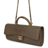 Chanel Long Top Handle Clutch with Chain Dark Khaki Lizard Embossed Calfskin Gold Hardware - Thumbnail View 5