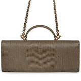 Chanel Long Top Handle Clutch with Chain Dark Khaki Lizard Embossed Calfskin Gold Hardware - Thumbnail View 4