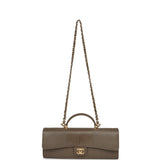 Chanel Long Top Handle Clutch with Chain Dark Khaki Lizard Embossed Calfskin Gold Hardware - Thumbnail View 7