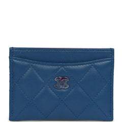 Chanel Classic Card Holder Dark Blue Lambskin Rainbow Hardware