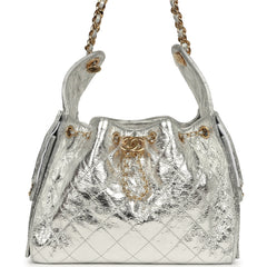 Chanel Small 25 Hobo Bag Silver Metallic Calfskin Gold Hardware
