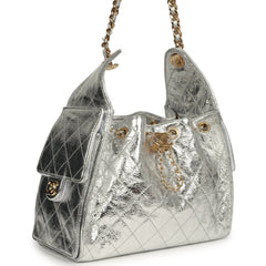 Chanel Small 25 Hobo Bag Silver Metallic Calfskin Gold Hardware