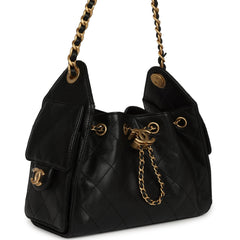 Chanel Mini 25 Hobo Bag Black Caviar Antique Gold Hardware