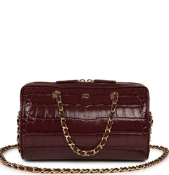 Chanel Mini Timeless Classic Barrel Bag with Chain Dark Burgundy Croco Embossed Calfskin Gold Hardware