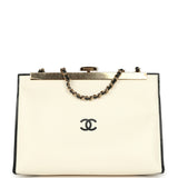 Chanel "Shop By Night" Clutch Bag White, Black Printed Calfskin Gold Hardware - Thumbnail View 1